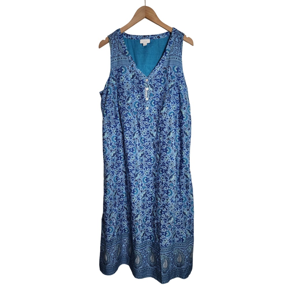 Pure Jill Dress Womens LP Blue Paisley Floral Cotton Sleeveless V-Neck Lined